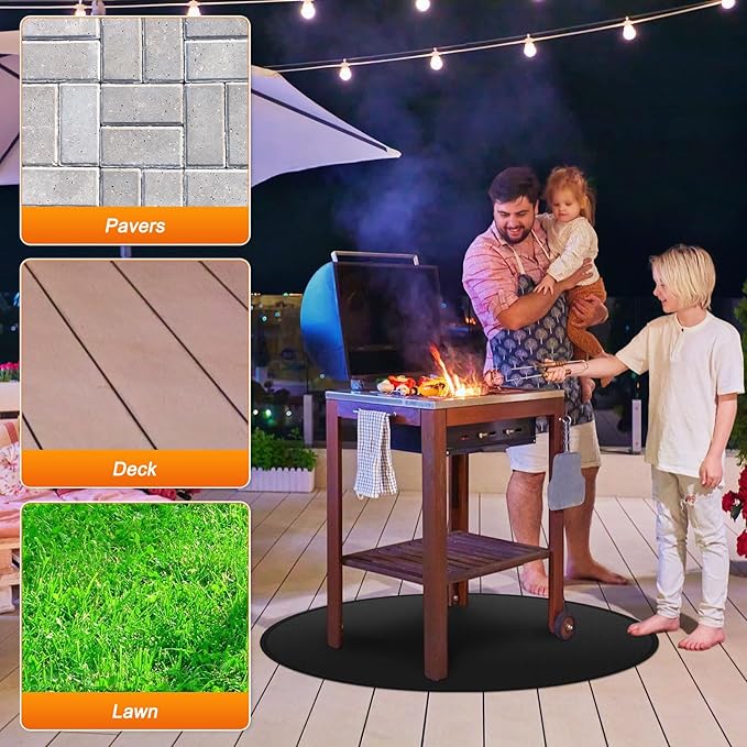 M METERXITY Round Fire Pit Mat, 36 Inch/ 91cm Fireproof Under Grill Mat for Outdoor Grill, Oil-Proof Waterproof Circular BBQ Pad for Deck & Patio