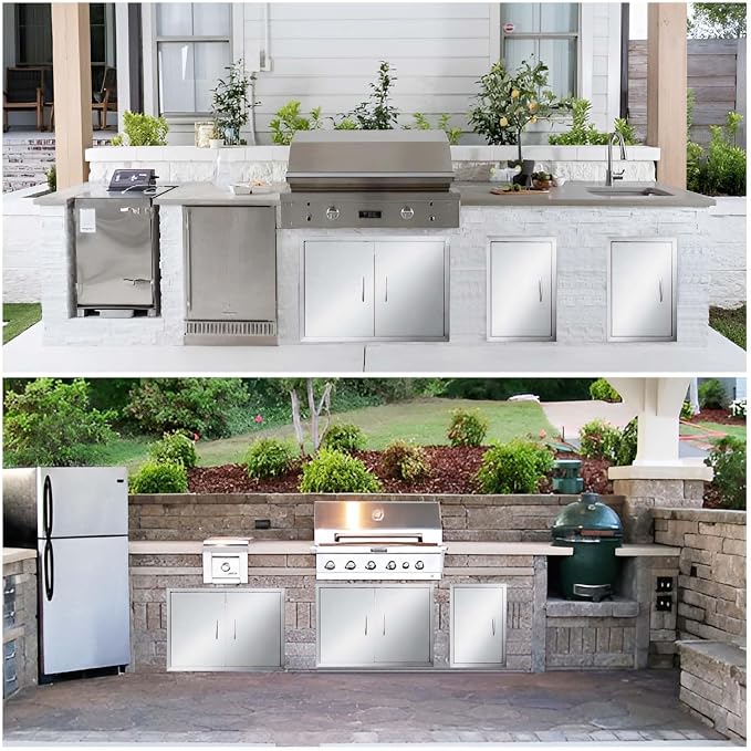 JIE JIN 17" W X 24" H Outdoor Kitchen Doors Single Door Thickened 304 Brushed Stainless Steel BBQ Access Door BBQ Island Doors Outdoor Kitchen Accessories Door for Outdoor Kitchen BBQ Island