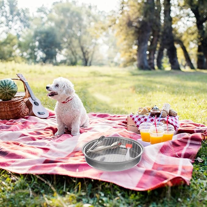 HEALLILY Portable 28cm Outdoor Mini Bbq Grill Disposable Charcoal Grill Stove for Camping and Picnic, Compact Lightweight Outdoor Barbecue Rack without Charcoal