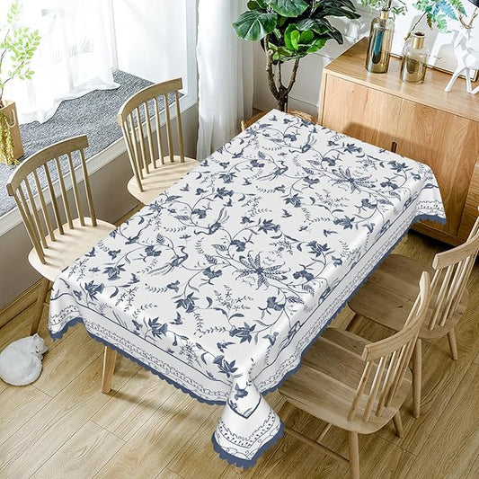 Blue Floral Rectangular Tablecloth Blue and White French Country Tablecloths Rustic Flowers Stain Proof Table Cover for Farmhouse Decor Indoor Outdoor Table Picnic Dinner Decor 52x70 Inch