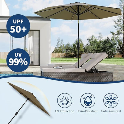 GarveeLife 9FT Patio Umbrella Outdoor, Table Umbrella with Push Button Tilt and Crank, 8 Sturdy Ribs UV Protection Waterproof for Garden, Pool, Market, Deck