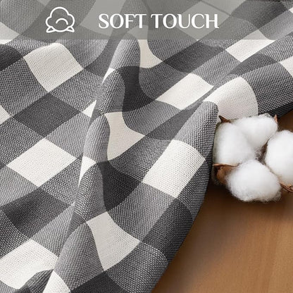 Softalker Checkered Tablecloth Rectangle, Outdoor Linen Cotton Gingham Table Cloth with Tassel, Heavy Duty Wrinkle Free Buffalo Plaid Table Cover for Kitchen Dining Summer Party - 55 x 120 Inch, Black