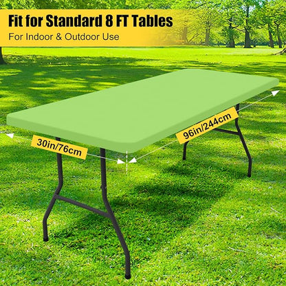 Smiry Rectangle Picnic Table Cloth, Waterproof Elastic Fitted Tablecloths for 8 Foot Tables, Washable Polyester Table Cover for Camping, Indoor and Outdoor (Lime Green, 30"x96")