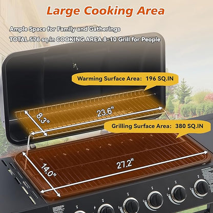 Outdoor Gas Grill with 6 Burners & Side Burner 59000 BTU Stainless Steel BBQ Grill Enamel-Coated Grates Side Tables for Backyard Patio Cooking Charcoal Grills & Smokers,A3