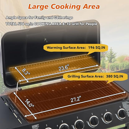 53" Stainless Steel Outdoor Kitchen BBQ Island Grill with LPG Black | 6 Burner 59000 BTU Enamel-Coated Grates and Side Tables for Outdoor Cooking Kitchen and Patio Backyard