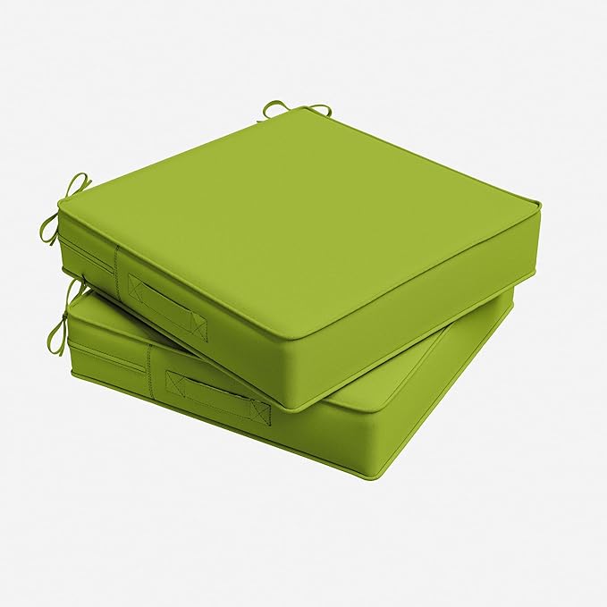 Outdoor Chair Cushion 19 x 19 x 4 Inches Patio Furniture Outdoor Waterproof Seat Cushion, Patio Chair Cushion with Handles and Ties, Square Dining Chair Cushion Set of 2, Grass Green