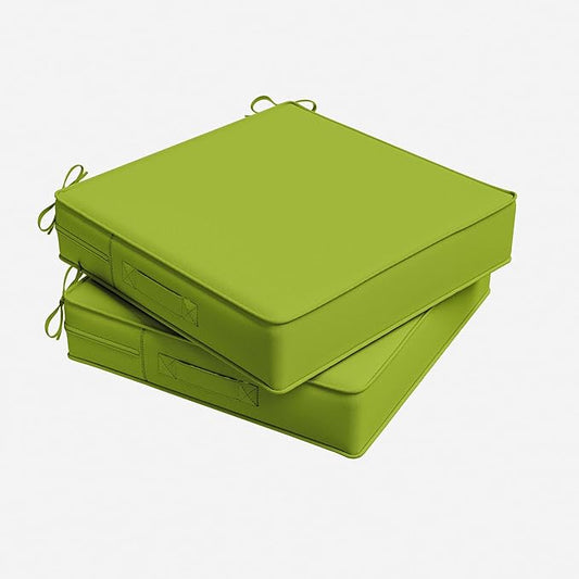 Outdoor Chair Cushion 19 x 19 x 4 Inches Patio Furniture Outdoor Waterproof Seat Cushion, Patio Chair Cushion with Handles and Ties, Square Dining Chair Cushion Set of 2, Grass Green