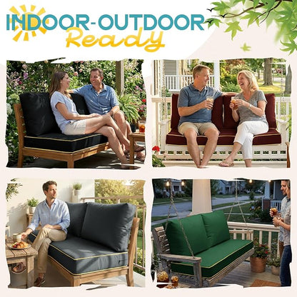 Outdoor Loveseat Cushion Set - High Back Deep Seat Patio Sofa & Back Pillows, Thick Comfort Foam 45x22 for Porch Deck Garden Furniture Replacement (Red)