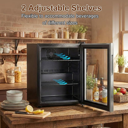 FoMup Mini Fridge 50 Can, Small Beverage Refrigerator with Reversible Glass Door, Countertop Drink Cooler with Temperature Control, Compact Beer Soda Fridge for Office Dorm Kitchen, Stainless Steel