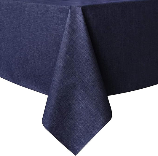 sancua Waterproof Rectangle Vinyl Tablecloth Table Cloth 54x78 Inch, Navy | 100% Oil Spill Proof, PVC Material, Wipe Clean Table Cover for Dining Tables, Buffet Parties and Camping