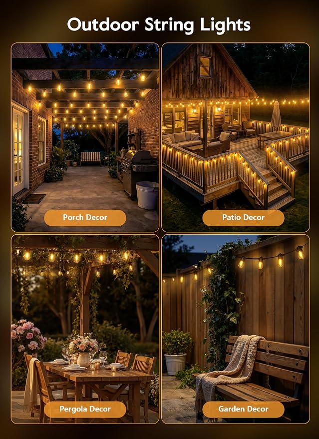 Minetom 163FT Solar String Lights Outdoor Waterproof,S14 Patio Lights | 52 LED Shatterproof Bulb, Remote Type-C Port Timable, 3 Light Modes Dimmable Solar String Lights for Outside, Yard, Camping