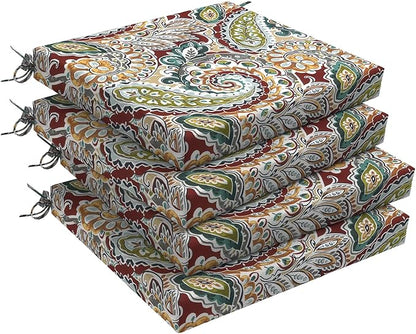 DYTXIII Set of 4 Outdoor Chair Cushions, Water Resistant 18.5"x16"x2" Square Seat Cushion for Patio Dining Chairs, High-Density Replacement Pads for Indoor Outdoor Furniture - Paisley Chilli