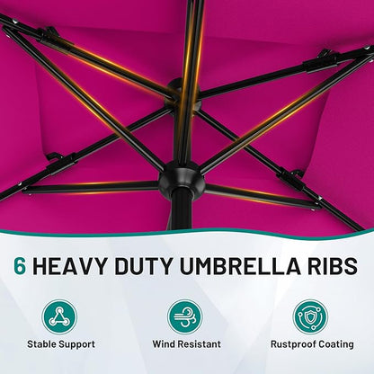 AreShark 6.5'x10' 2 Tiers Rectangular Patio Umbrella - Outdoor Umbrella Waterproof UV Protection, Market Table Umbrella w/Push Button Tilt for Pool, Lawn, Balcony(Rose Pink)