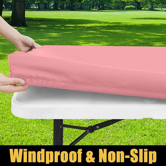 Smiry Rectangle Picnic Table Cloth, Waterproof Elastic Fitted Tablecloths for 8 Foot Tables, Washable Polyester Table Cover for Camping, Indoor and Outdoor (Dusty Pink, 30"x96")