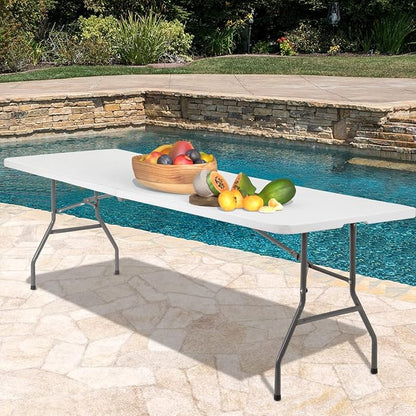 PayLessHere Outdoor Dining Table 8FT Plastic Camping Table Portable Party Table with Carrying Handle for Parties Wedding BBQ Camping Dining Kitchen