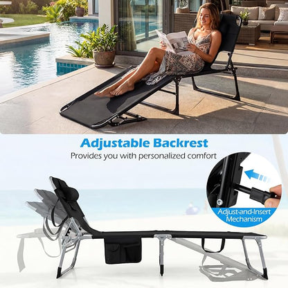 GYMAX Tanning Chair, Folding Lounger with Face/Arm Holes, Carry Handles & Side Pocket, Portable Lightweight Layout Beach Chair for Outdoor/Indoor, Face Down Sun Lounger (1, Black)