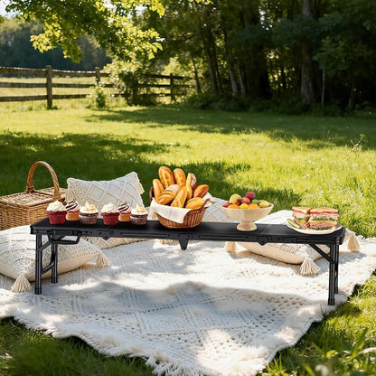 FUNYKICH 4ft Low Folding Picnic Table(45.7''x15.7''x10.3''), Thicker Aluminum Legs Beach Table with Handle & Carry Bag, Lightweight Small Camping Table for Picnic Beach Camping Party, Black