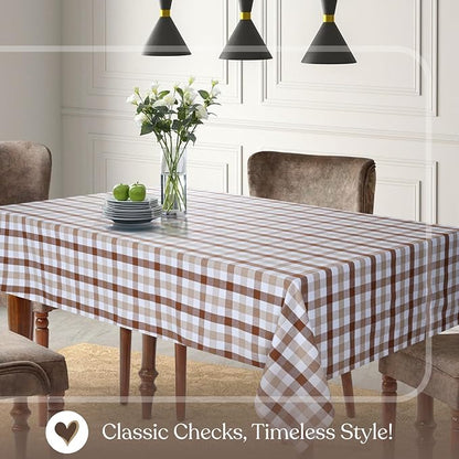 Gingham Tablecloth 60x84 Inch, 100% Cotton, Classic Check, Reusable & Machine Washable, Rustic Dining Table Cover for Kitchen, Holidays, Outdoor Gatherings, Brown, Beige White