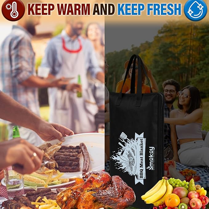 BBQ Blanket for Resting Meat - Brisket Blanket & 5-Layer Reusable Insulated Meat Resting Bag with Wide Mouth Design & Max Heat Retention for Tender with Pork & Turkey (21 Inch Black)