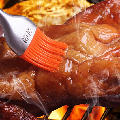 Rwm Basting Brush - Grilling BBQ Baking, Pastry and Oil Stainless Steel Brushes with Back up Silicone Brush Heads(Orange) for Kitchen Cooking & Marinating, Dishwasher