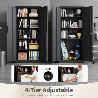Metal Storage Cabinet with Lock, 72"H Garage Storage Cabinet, Black | Storage Cabinet with 2 Doors and 4 Adjustable Shelves, Steel Locking File Cabinet for Garage Office Home, 72"H x 18"D x 35"W