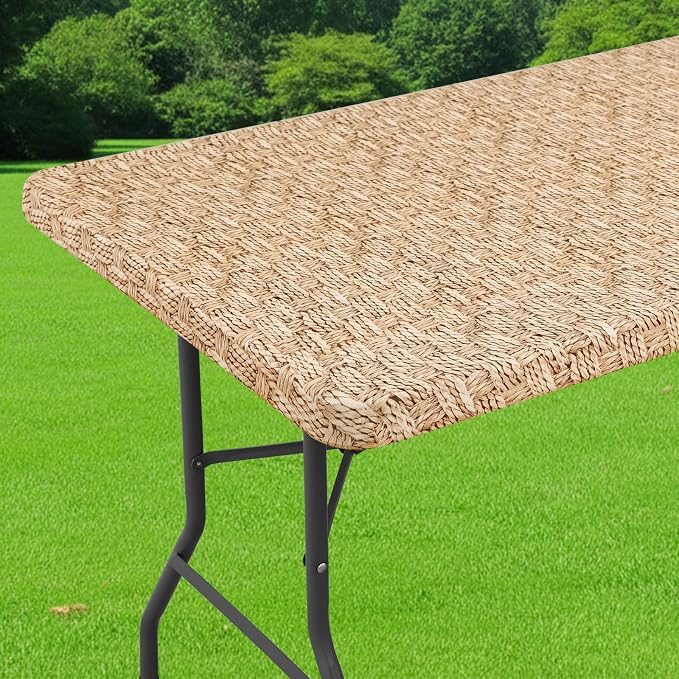 Smiry Spandex Fitted Tablecloth for 5 Foot Rectangle Tables, Washable Picnic Table Cover with Elastic, Stretch Reusable Table Cloth for Outdoor, Camping, Dining & Kitchen (Weave, 30"x60")
