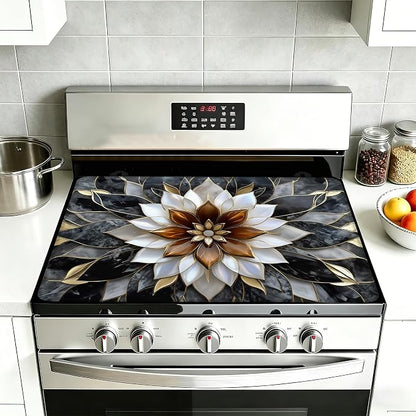 Marble Flower Glass Top Stove Cover Protector,Modern Stove Top Covers for Electric Stove,Washable Heat Resistant Cooktop Mat Anti-Slip Range Covers, 28 x 20 Inch