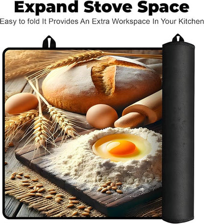 Heat-Resistant Glass Stove Top Cover with Anti-Slip Rubber Coating – Electric Stove Protector, Scratch-Resistant, Expands Counter Space, Stylish Kitchen Decor (Dessert)