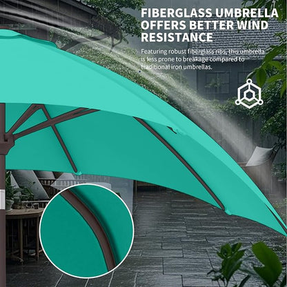 Kingdura 10FT Outdoor Patio Umbrella, Round Market Table Umbrella with Push‑Button Tilt and Crank Lift, 8 Sturdy Metal Ribs, UV50+ Protection Canopy for Backyard, Lawn, Deck, Poolside, Garden (Tiffany blue)