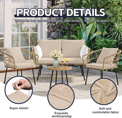 8Pcs Patio Cushion Covers, Outdoor Stretch Cushion Covers, Washable | Stretch Fit, Replacement, Washable and Reusable Furniture Protectors, Fits most patio furniture cushion covers, Cover Only