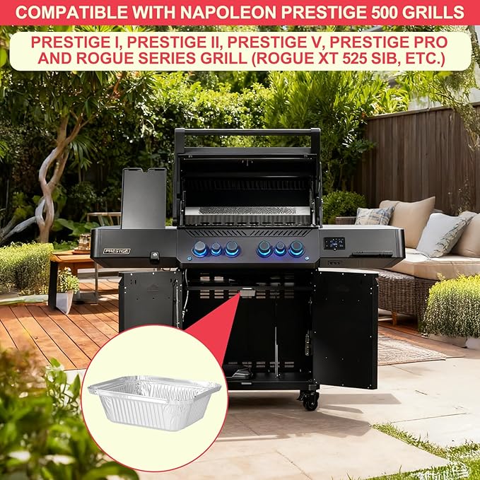 62007 Drip Pan Liners for Napoleon BBQ Prestige 500 Grill Accessories, Grill Grease Tray for Prestige I/II/V, Rogue, Prestige Pro Series, Aluminum Foil Pans for Ultra Chef, Mirage Replacement, 30-Pack
