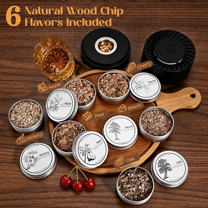 Umimile Electric Cocktail Smoker Kit, USB-C Rechargeable Torch-Free Whiskey Smoker for Cocktails and Food, Adjustable Smoke Control, Glass Cover, Wood Tray, 6 Wood Chips (7.09 inches)