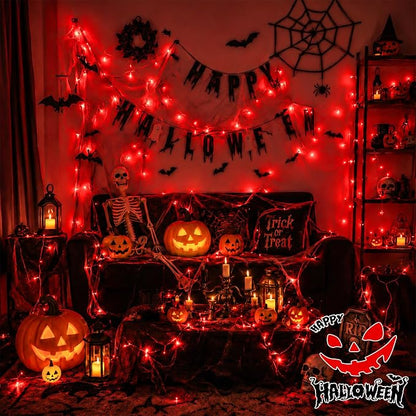 YEGUO 165ft 500 LED Halloween Lights Outdoor Waterproof, Red Christmas Lights Indoor, 8 Modes Clear Wire Fairy Light Plug in for Party Tree Wedding Xmas