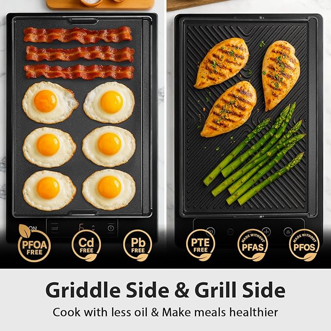 Cast Aluminum Reversible Griddle Pan for gas and electric stove stovetop cooking, Easy-Check Fit Accessory for Outdoor Cooking or Use