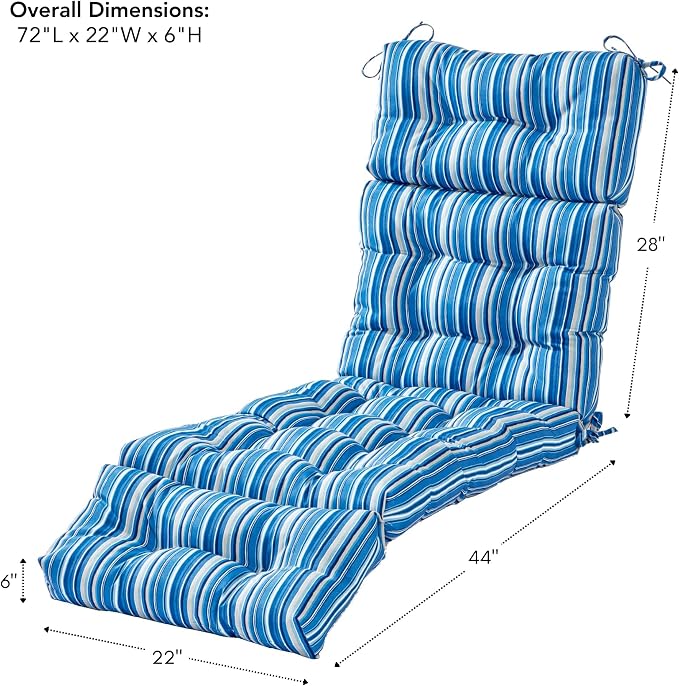 Greendale Home Fashions 72 x 22-inch Outdoor Chaise Lounge Cushion, Steel Blue Stripe