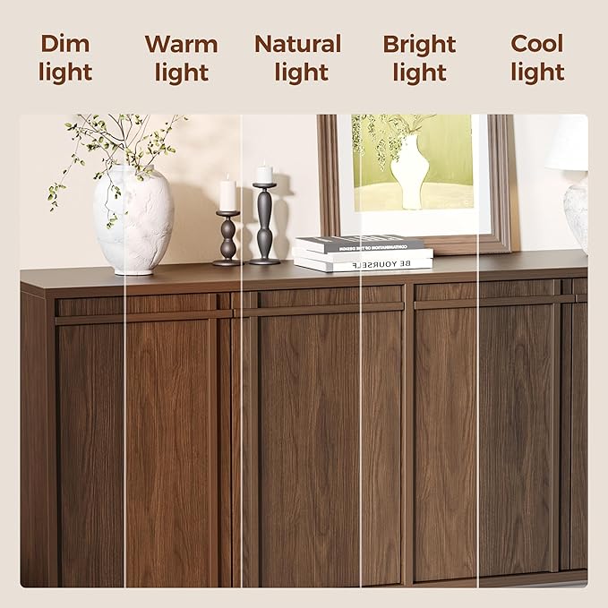 58 inch Sideboard Buffet Cabinet, Modern Credenza with 4 Doors & Adjustable Shelf, Large Coffee Bar Storage for Kitchen, Entryway