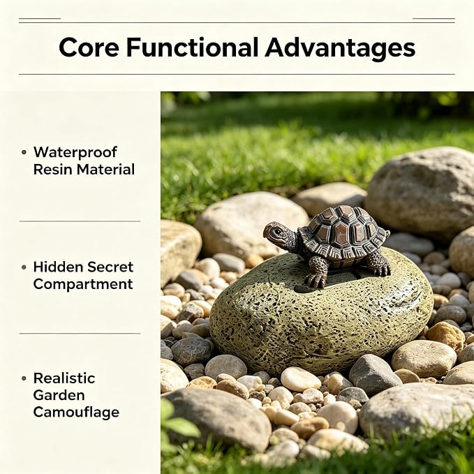 Turtle Key Hider Outdoor Waterproof Resin Garden Decor Spare Key Secret Box | Hidden Compartment on Bottom, Stores Keys and Small Trinkets, Charming Decorative Accent for Lawn and Flower Beds