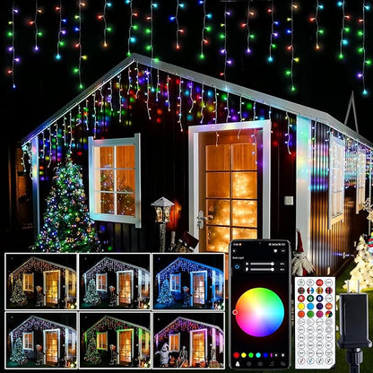 JMEXSUSS 400 LED Smart RGB Icicle Lights for Outside | Color Changing Halloween Lights Outdoor with Remote & APP, String Light Plug in for Christmas Decor