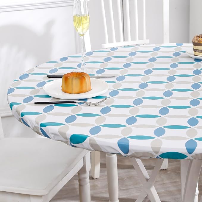 Walrus Round Vinyl Fitted Tablecloth with Flannel Backing Elastic Edge Design Table Cover Waterproof Oil-Proof PVC Table Cloth Stain-Resistant Best for 37"-44" Round