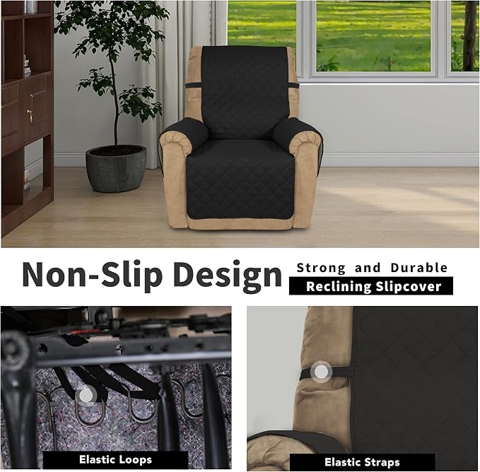 Easy-Going Reversible Couch Cover, Recliner 22 in, Black/Beige | Machine Washable Slipcover For Dogs, Water Resistant Furniture Mat For Living Room, Non-Slip Sofa Cover, Pet Friendly