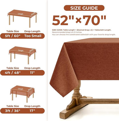Decorelia Fall Rectangle Tablecloth for Dining Table Burnt Orange,60"x104" | Waterproof Linen Texture Terracotta Washable Rectangluar Table Cloth Cover for Thanksgiving,Party Autumn Home Kitchen Decor