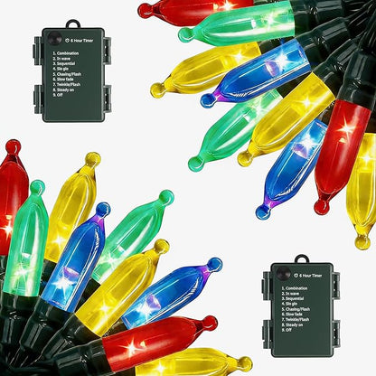 Battery Operated String Lights - 2 Pack Total 33ft 100 LEDs Multicolor Christmas Lights with Timer, 8 Modes Waterproof Twinkle Lights for Indoor Outdoor Xmas Tree Wreath Party Holiday Decorations