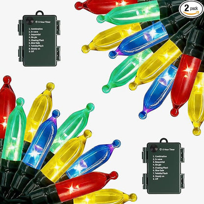 Battery Operated String Lights - 2 Pack Total 33ft 100 LEDs Multicolor Christmas Lights with Timer, 8 Modes Waterproof Twinkle Lights for Indoor Outdoor Xmas Tree Wreath Party Holiday Decorations