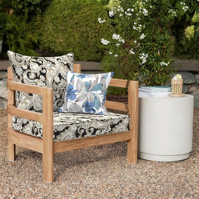 DYTXIII Outdoor Deep Seat Cushion Set, Water Repellent 24"x24" Patio Thick Cushions Replacement with Seat & Back Pillow for Patio Sofa, Wicker Chair, Couch - Paisley Black