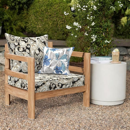 DYTXIII Outdoor Deep Seat Cushion Set, Water Repellent 24"x24" Patio Thick Cushions Replacement with Seat & Back Pillow for Patio Sofa, Wicker Chair, Couch - Paisley Black