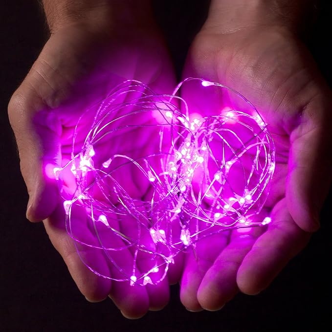 2-Pack 20 LED Wire Twinkle Fairy Lights, Battery Powered, Waterproof — Christmas, Holidays, Wedding, Party — Bedroom, Living Room — 6.5 Ft, Pink, Indoor & Outdoor