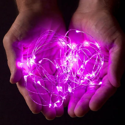 2-Pack 20 LED Wire Twinkle Fairy Lights, Battery Powered, Waterproof — Christmas, Holidays, Wedding, Party — Bedroom, Living Room — 6.5 Ft, Pink, Indoor & Outdoor