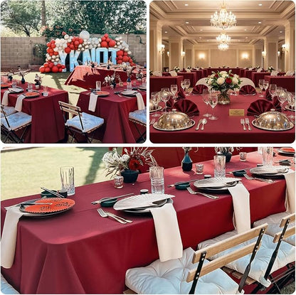 8 Pack Burgundy Tablecloth 60 x 102 Inch Rectangle For 6 Foot Tables | Wrinkle Resistant, Washable Polyester Fabric, Rectangular Table Cloth for Wedding Party Banquet Buffet and Camping