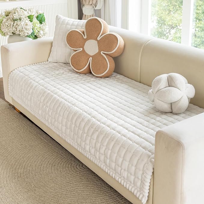 OstepDecor Couch Cover for Dogs, Washable Non Slip Sofa Cover for Pets | Soft Couch Covers for Sofa, Loveseat and Sectional, Furniture Protector Against Pet Hair & Dirt (35.4" x 63", Off White)