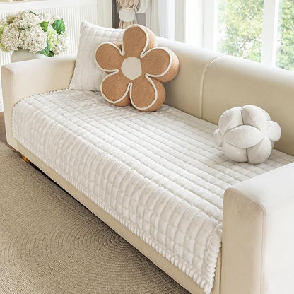OstepDecor Couch Cover for Dogs, Washable Non Slip Sofa Cover for Pets | Soft Couch Covers for Sofa, Loveseat and Sectional, Furniture Protector Against Pet Hair & Dirt (35.4" x 63", Off White)